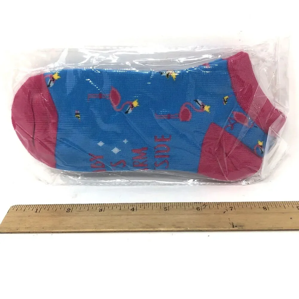 New Womens Pink Flamingo Ankle Socks Size M 7.5-9.5 Athletic Gift Set of 3